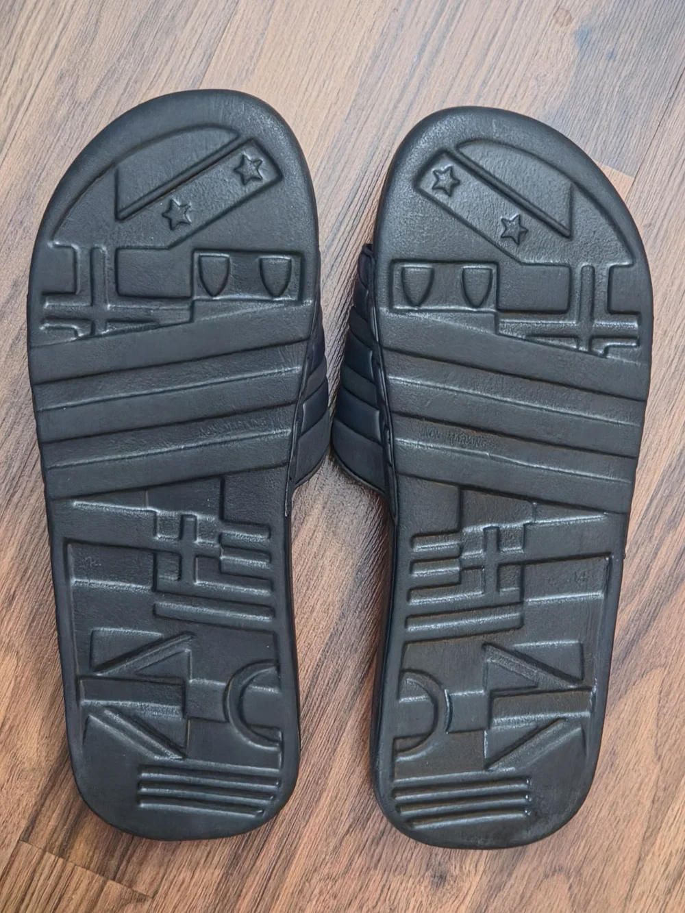 adidas Black Slide Sandals with Neon Green Logos